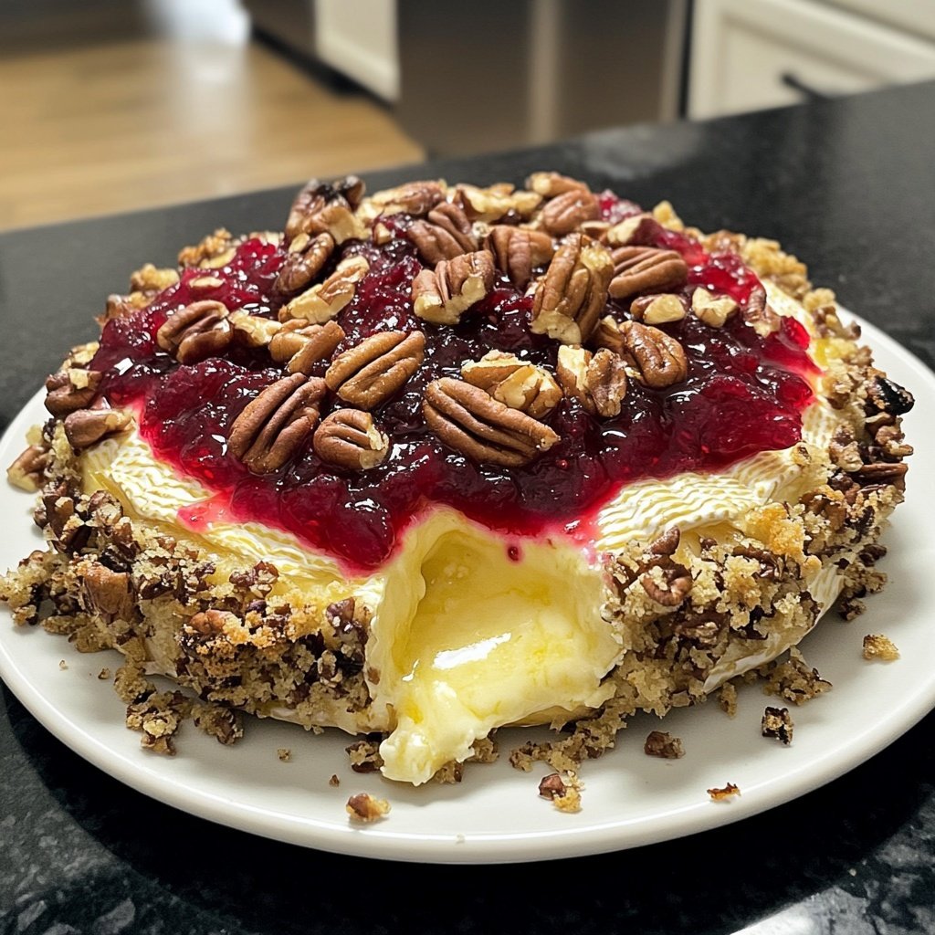 Baked Brie with Cranberry Sauce and Pecans