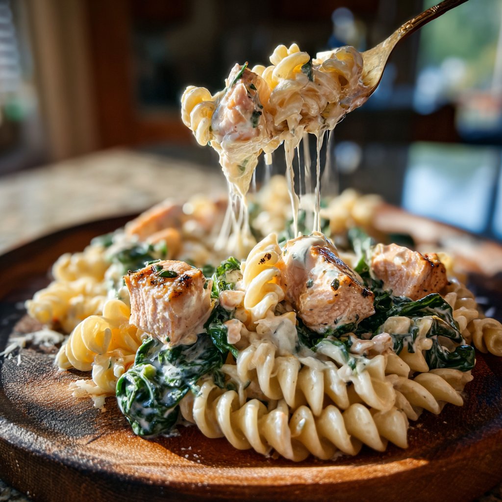 Pasta Alfredo with Salmon and Spinach