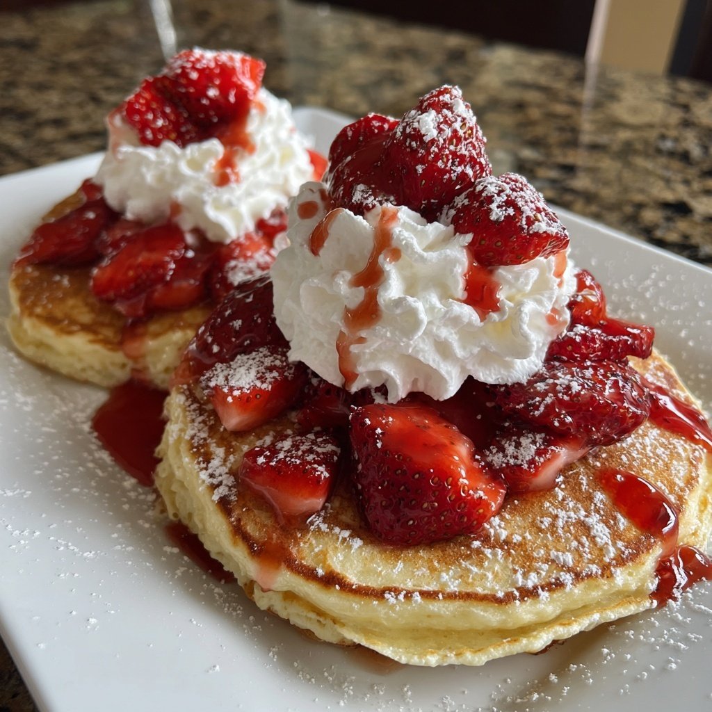 Strawberry Ricotta Pancakes with Whipped Cream​
