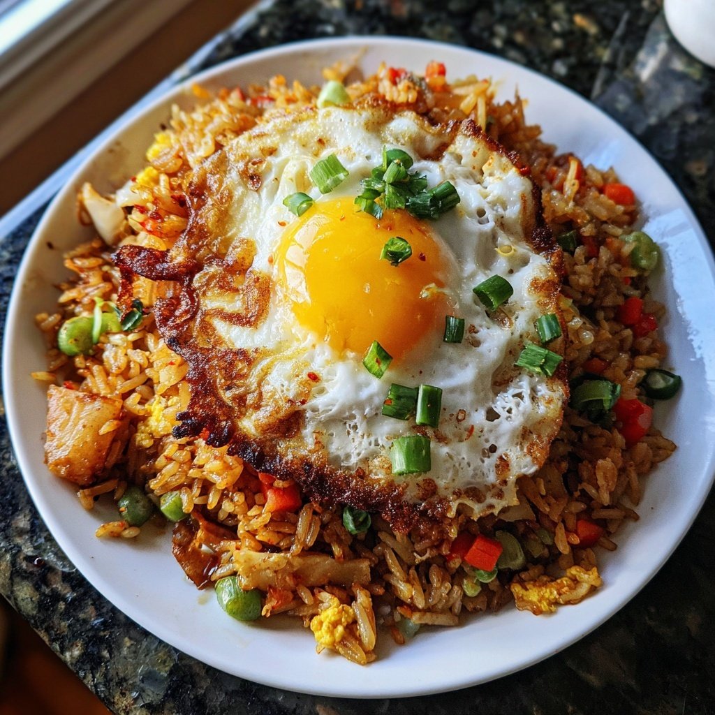 Kimchi Fried Rice with Crispy Egg