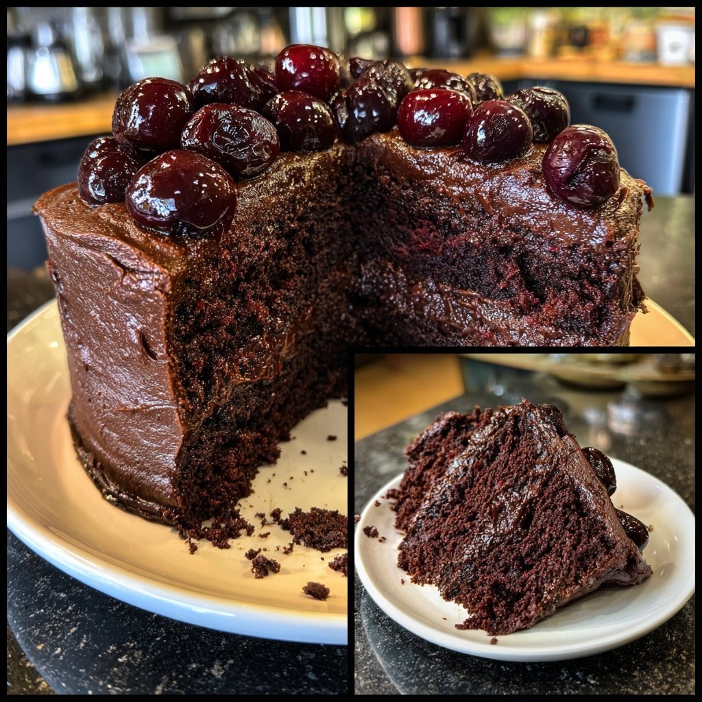Dark Chocolate Cake Balsamic Cherries