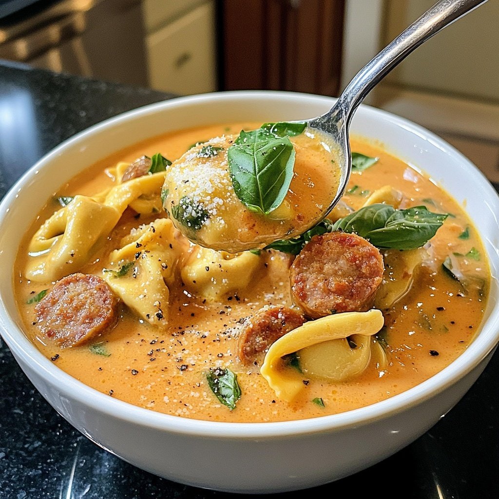 Creamy and Spicy Sausage Tortellini Soup