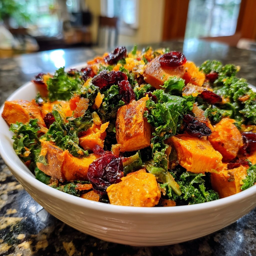 Kale Sweet Potato Salad with Cranberries